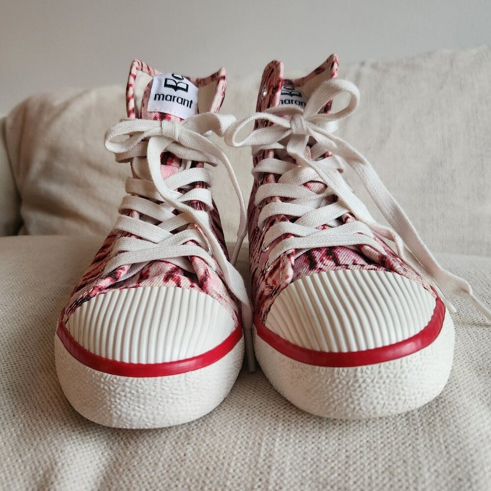Isabel Marant Benkeen Red/Pink Tie-Dye Canvas High-Top Sneakers - EU 38